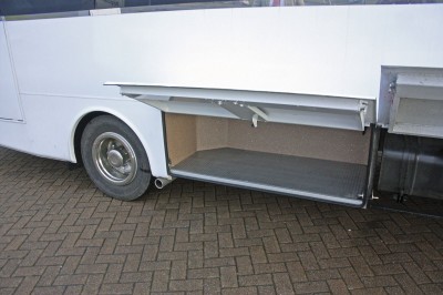 Underfloor luggage lockers are provided on both sides of the vehicle  -  Cannon Euro Variant Luxor Coach, Ireland